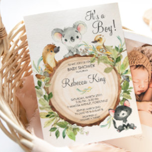 Australian Animals Koala Baby Shower Neutral Boy Invitation