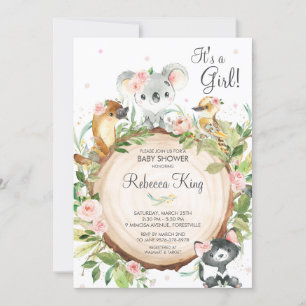 Australian Animals Koala Floral Baby Shower Girl Invitation