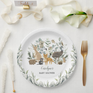 Australian Animals Leafy Eucalyptus Baby Shower Paper Plate