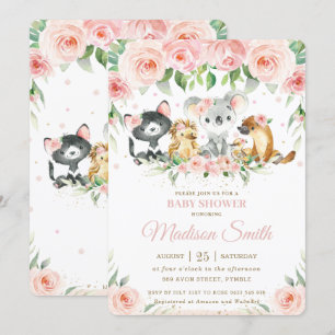 Australian Animals Pink Blush Floral Baby Shower  Invitation