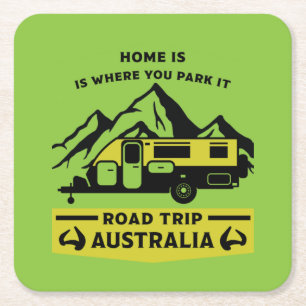 Australian Aussie Caravan Caravanning Summer Square Paper Coaster