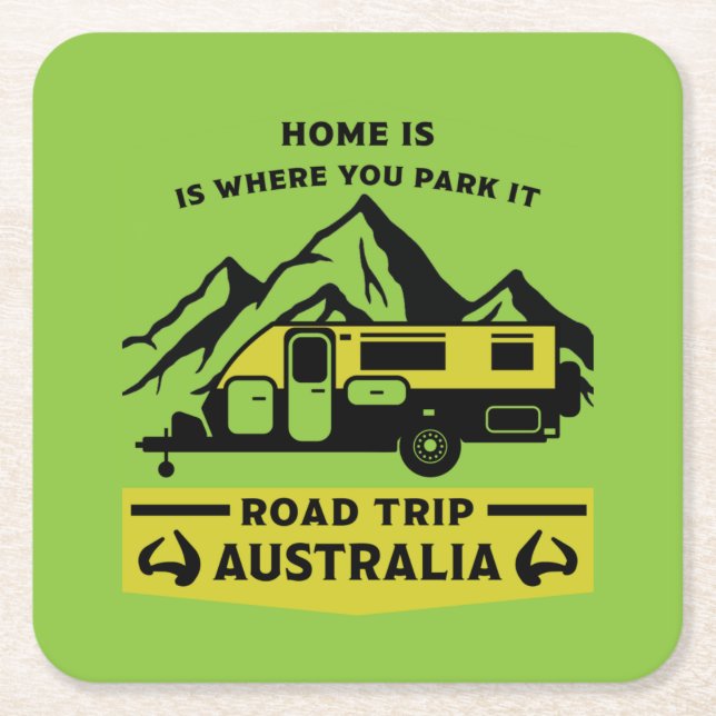 Australian Aussie Caravan Caravanning Summer Square Paper Coaster (Front)