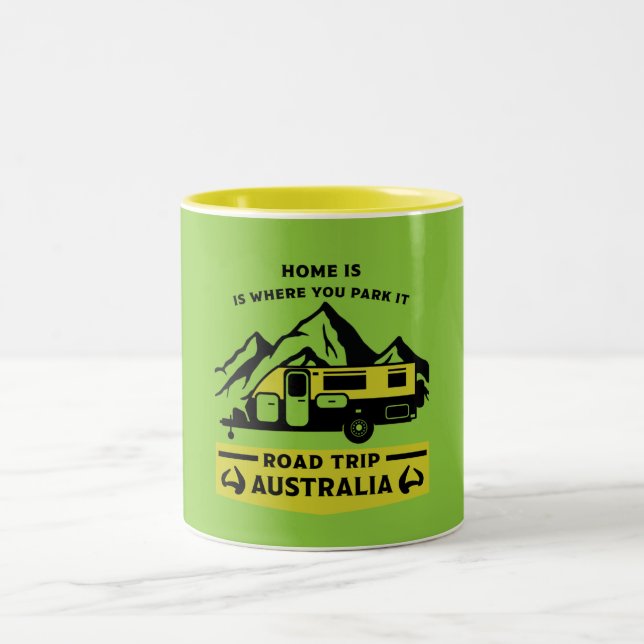 Australian Aussie Caravan Caravanning Summer  Two-Tone Coffee Mug (Center)