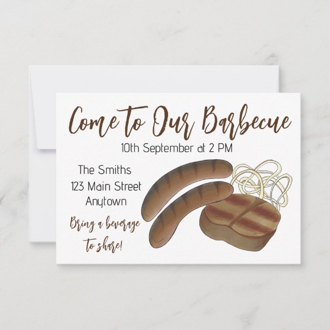 Australian BBQ Cookout Barbecue Steak Sausages Invitation (Front)