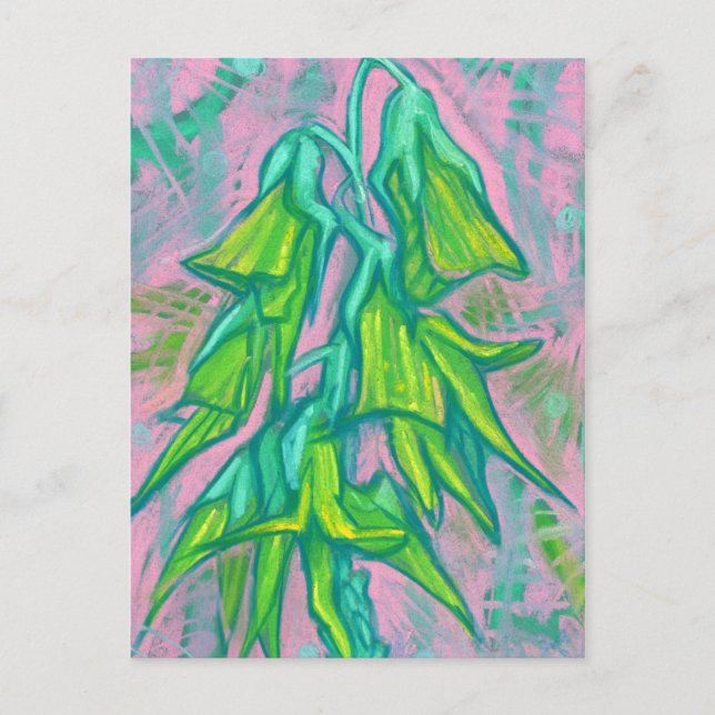 Australian Bird Flower, Tropical Floral Green Pink Postcard (Front)