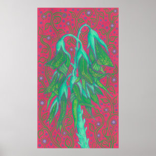 Australian Bird Flower, Tropical Floral Green Pink Poster