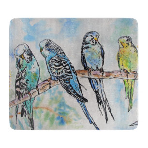 Australian Birds Budgie Watercolor Art Key Ring Cutting Board