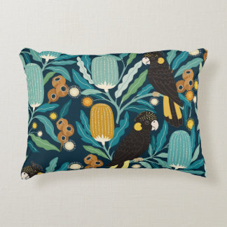 Australian Black Cockatoo & Banksia Native Floral Decorative Cushion