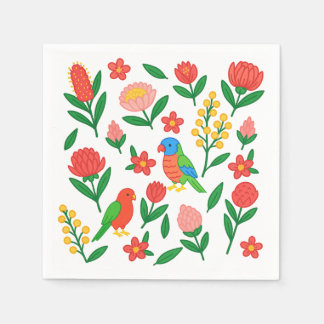 Australian Blooms & Birds Paper Napkin