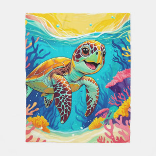Australian Boho Turtle Fleece Blanket   Sunny