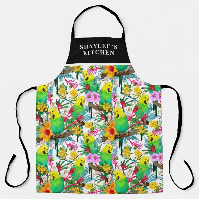 Australian Budgerigar Wildflower Pattern Apron (Front)