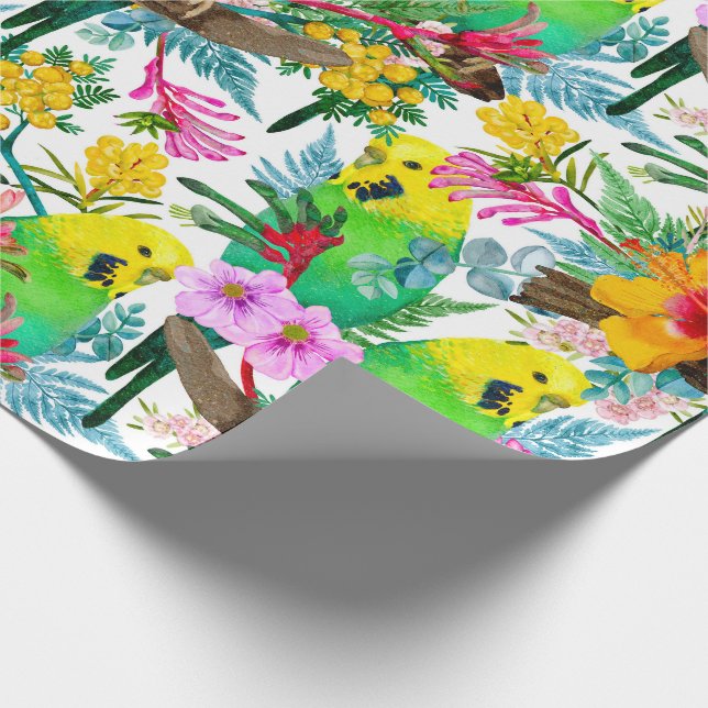 Australian Budgerigar Wildflower Pattern Wrapping Paper (Corner)