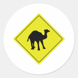 australian camel roadsign yellow classic round sticker