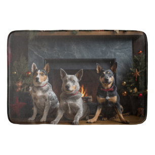 Australian Cattle by the Fireplace Christmas Bath Mat