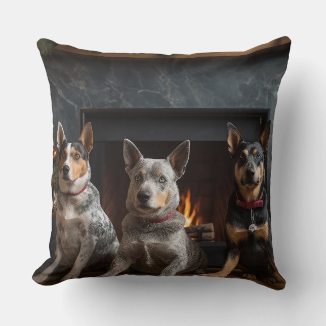 Australian Cattle by the Fireplace Christmas Cushion (Front)