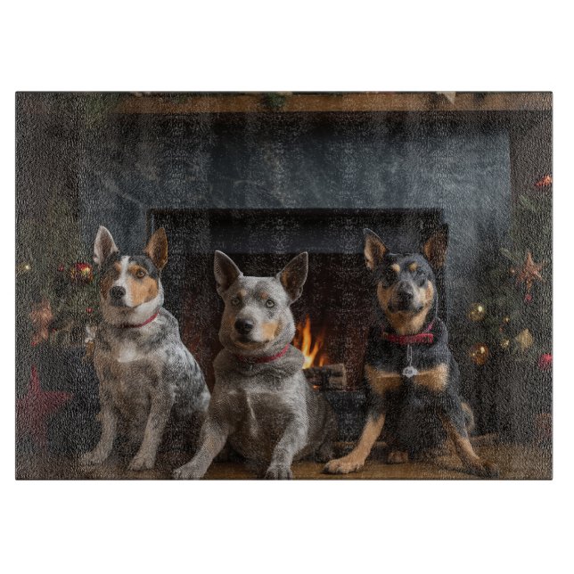 Australian Cattle by the Fireplace Christmas Cutting Board (Front)