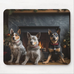 Australian Cattle by the Fireplace Christmas Mouse Pad