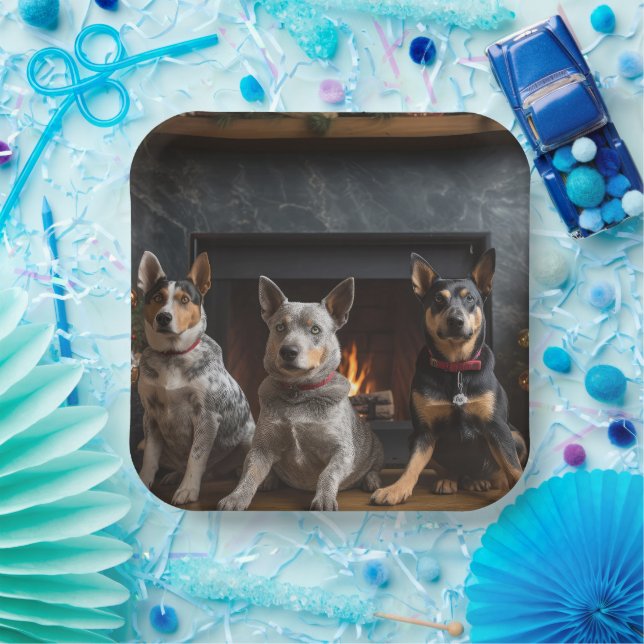 Australian Cattle by the Fireplace Christmas Paper Plate (Party)