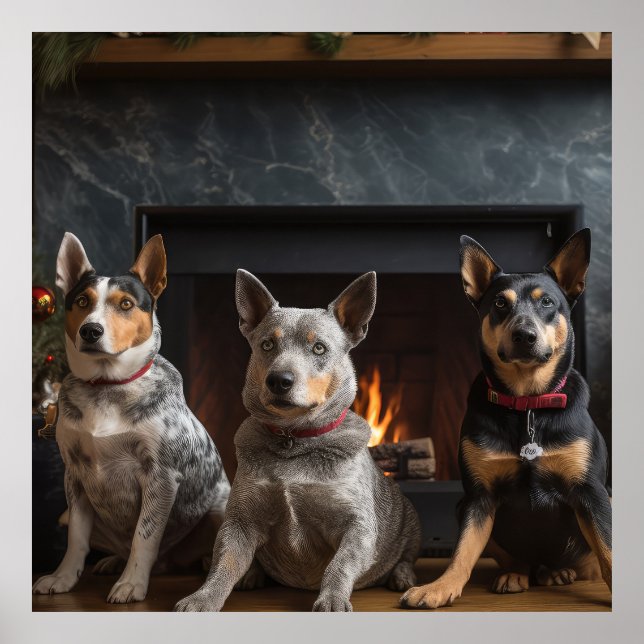 Australian Cattle by the Fireplace Christmas Poster (Front)