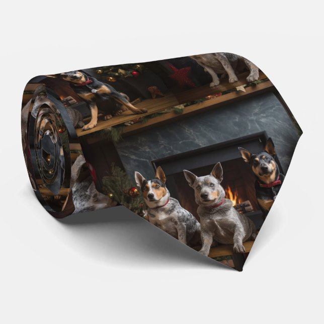Australian Cattle by the Fireplace Christmas Tie (Rolled)