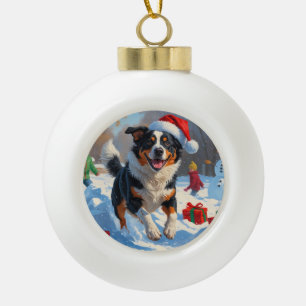 Australian Cattle Christmas Festive Snow Scene Ceramic Ball Christmas Ornament