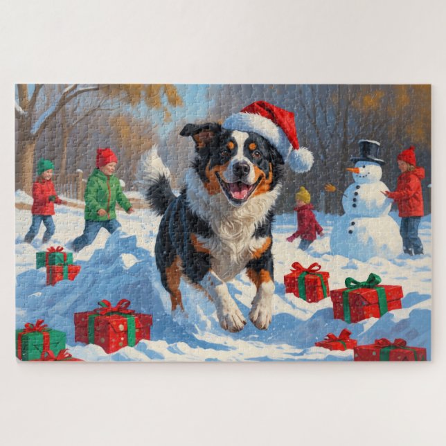 Australian Cattle Christmas Festive Snow Scene Jigsaw Puzzle (Horizontal)