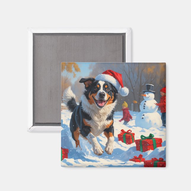 Australian Cattle Christmas Festive Snow Scene Magnet (Front/Back)