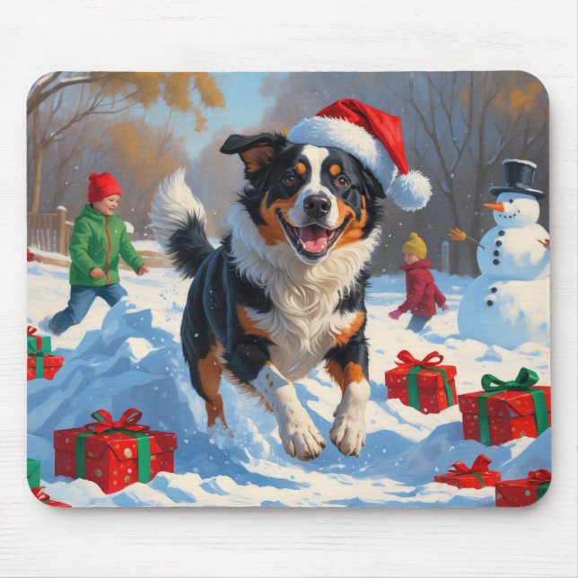Australian Cattle Christmas Festive Snow Scene Mouse Pad (Front)