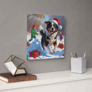 Australian Cattle Christmas Festive Snow Scene Square Wall Clock