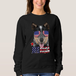 Australian Cattle Dog American Flag Sunglasses 4th Sweatshirt