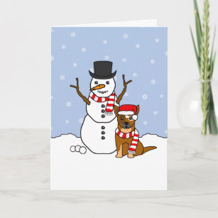 Australian Cattle Dog and Snowman Holiday Card