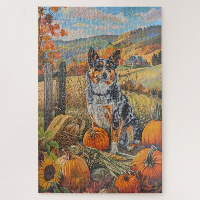 Australian Cattle Dog Autumn Harvest Thanksgiving Jigsaw Puzzle (Vertical)