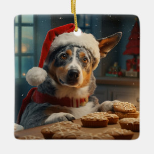 Australian Cattle Dog Baking Christmas Cookies Ceramic Ornament