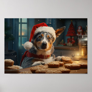 Australian Cattle Dog Baking Christmas Cookies Poster
