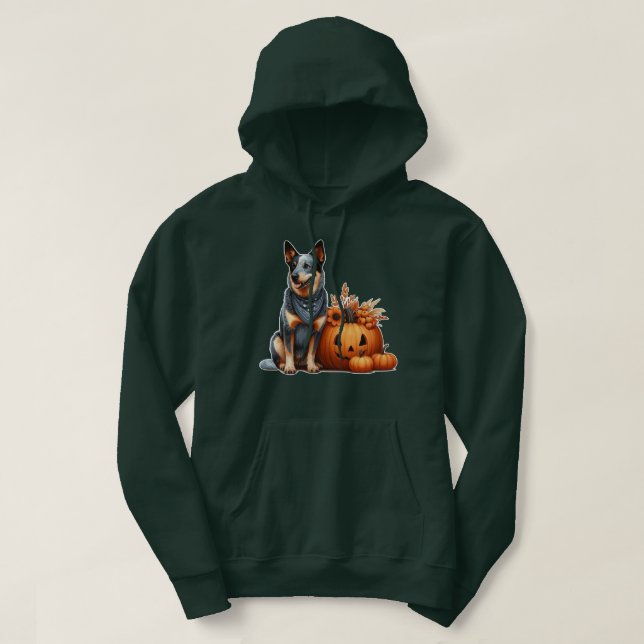 Australian Cattle Dog Beside a Jack-O-Lantern  Hoodie (Design Front)