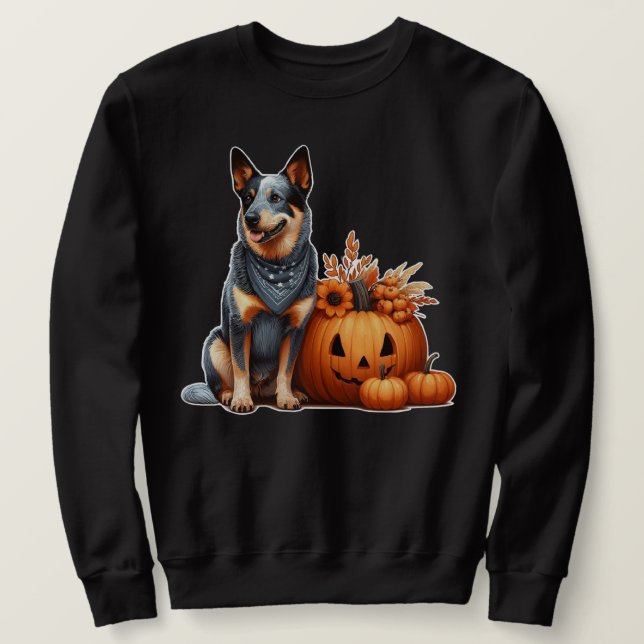Australian Cattle Dog Beside a Jack-O-Lantern  Sweatshirt (Design Front)