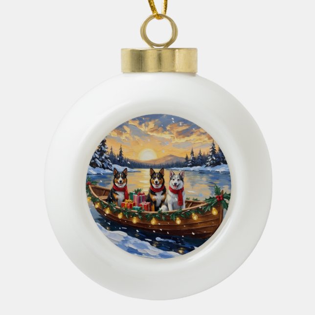 Australian Cattle Dog Christmas Boat Holiday Ceramic Ball Christmas Ornament (Front)