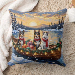 Australian Cattle Dog Christmas Boat Holiday Cushion