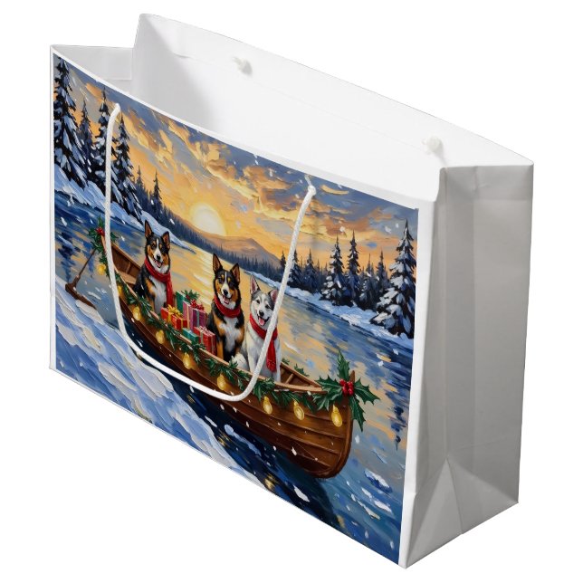 Australian Cattle Dog Christmas Boat Holiday Large Gift Bag (Front Angled)