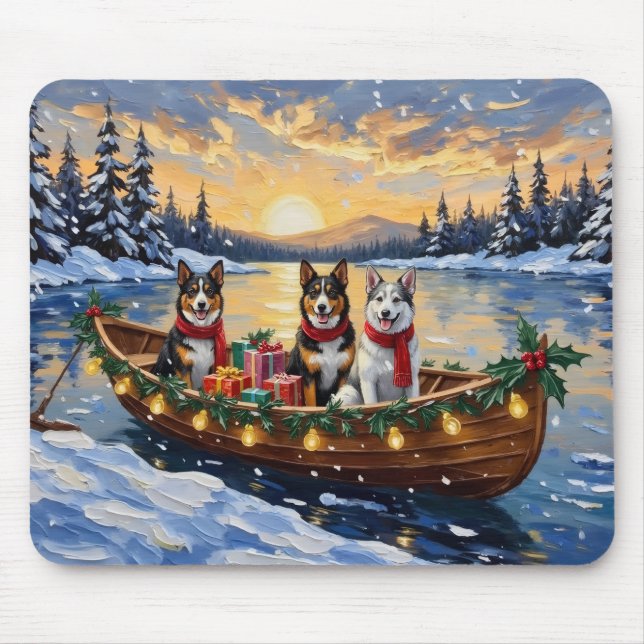 Australian Cattle Dog Christmas Boat Holiday Mouse Pad (Front)