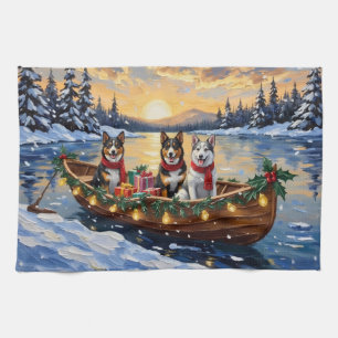 Australian Cattle Dog Christmas Boat Holiday Tea Towel