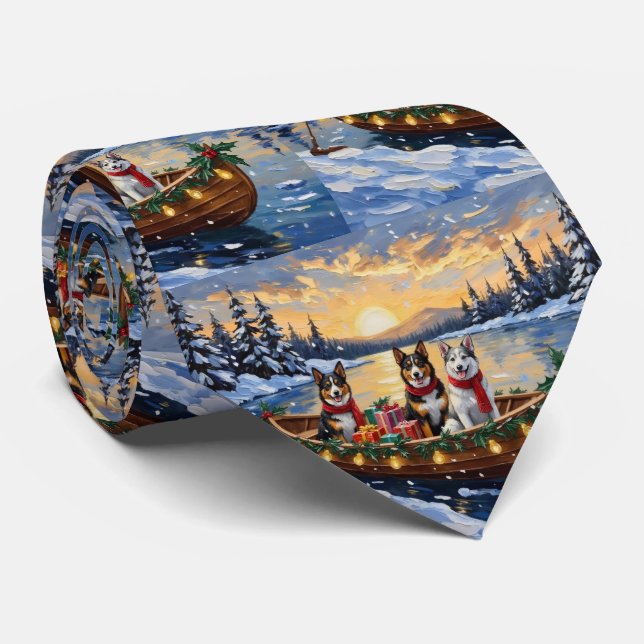 Australian Cattle Dog Christmas Boat Holiday Tie (Rolled)