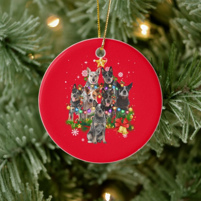 Australian Cattle Dog Christmas Dogs Tree Lights P Ceramic Ornament (Tree)