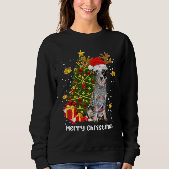 Australian Cattle Dog Christmas Light Tree Santa X Sweatshirt (Front)