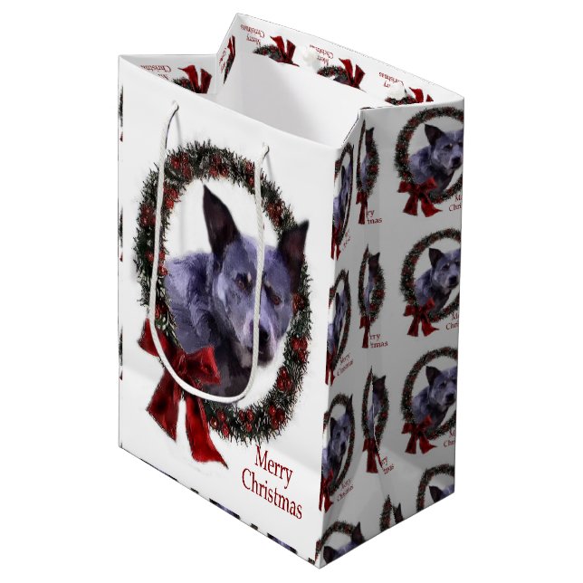 Australian Cattle Dog Christmas Medium Gift Bag (Front Angled)