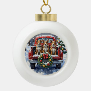 Australian Cattle Dog Christmas Red Truck Holiday Ceramic Ball Christmas Ornament