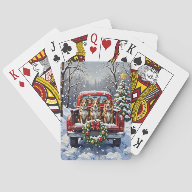 Australian Cattle Dog Christmas Red Truck Holiday Playing Cards (Back)