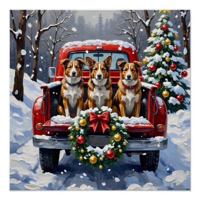 Australian Cattle Dog Christmas Red Truck Holiday Poster (Front)