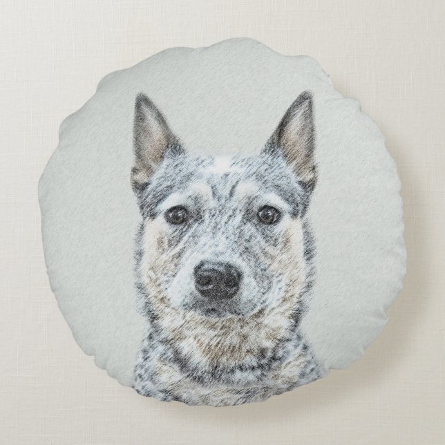 Australian Cattle Dog - Cute Original Dog Art Round Cushion (Back)