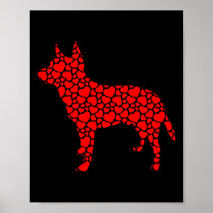 Australian Cattle Dog Cute Silhouette Heart Valent Poster